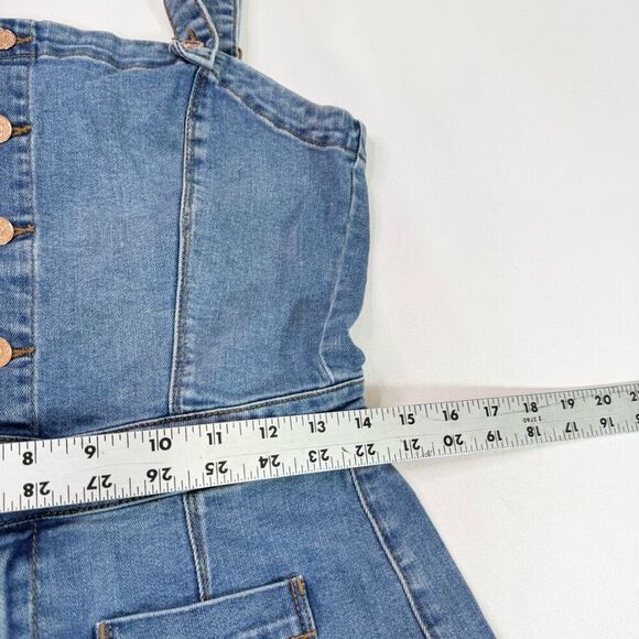 Guess Shorts Romper Women Medium y2k Mid Wash Blue Denim Button Front Sleeveless - Picture 4 of 16